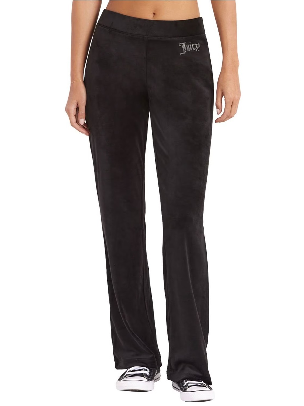 Juicy Couture Black Velvet Boot-Flare Track Pants - Preowned